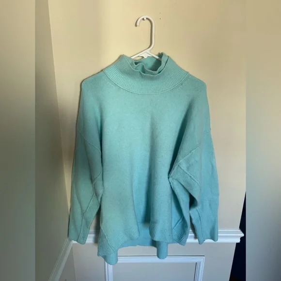 Free People Sky Blue Wool Blend Afterglow Mock Neck Pullover Sweater Size Small - Picture 3 of 8